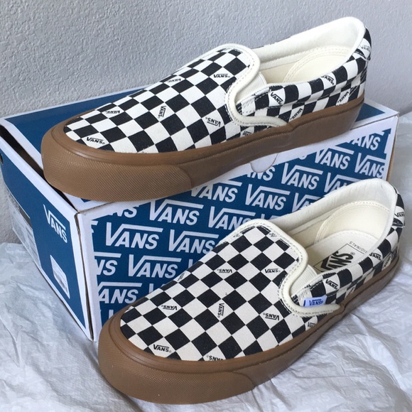 suede checkered slip on vans